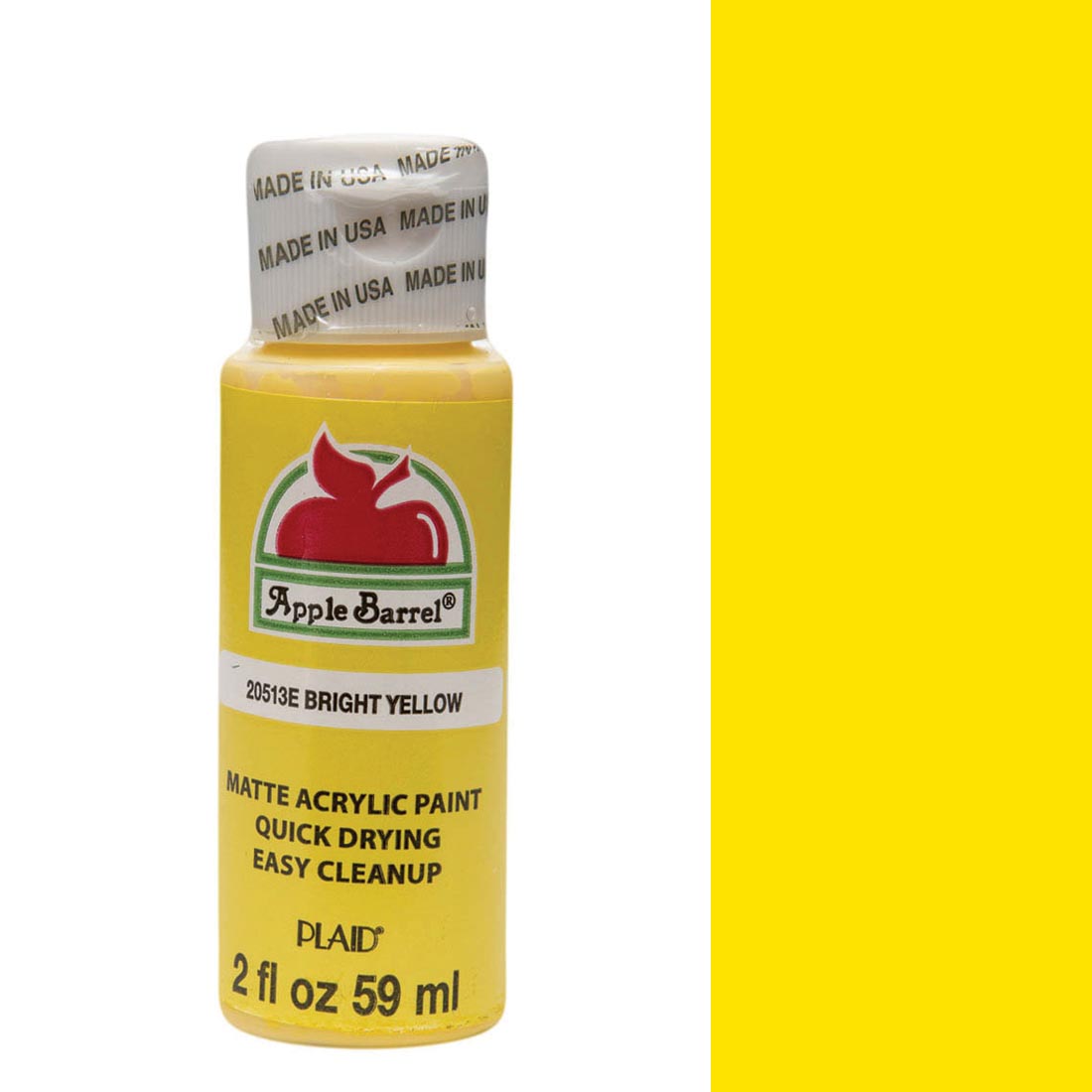 Bright Yellow Apple Barrel Acrylic Craft Paint bottle next to its color swatch