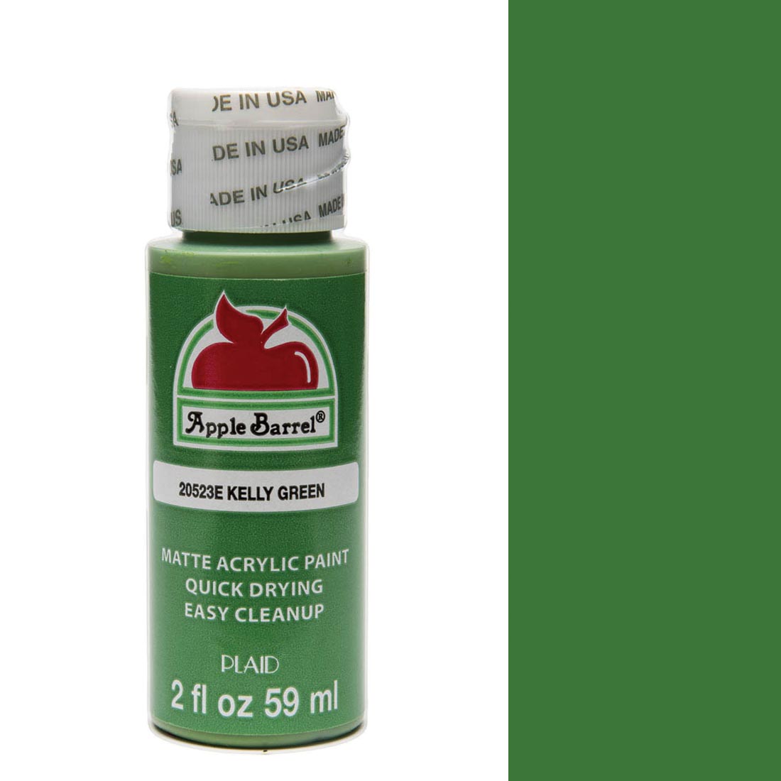 Kelly Green Apple Barrel Acrylic Craft Paint bottle next to its color swatch
