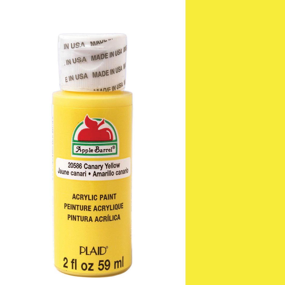 Canary Yellow Apple Barrel Acrylic Craft Paint bottle next to its color swatch