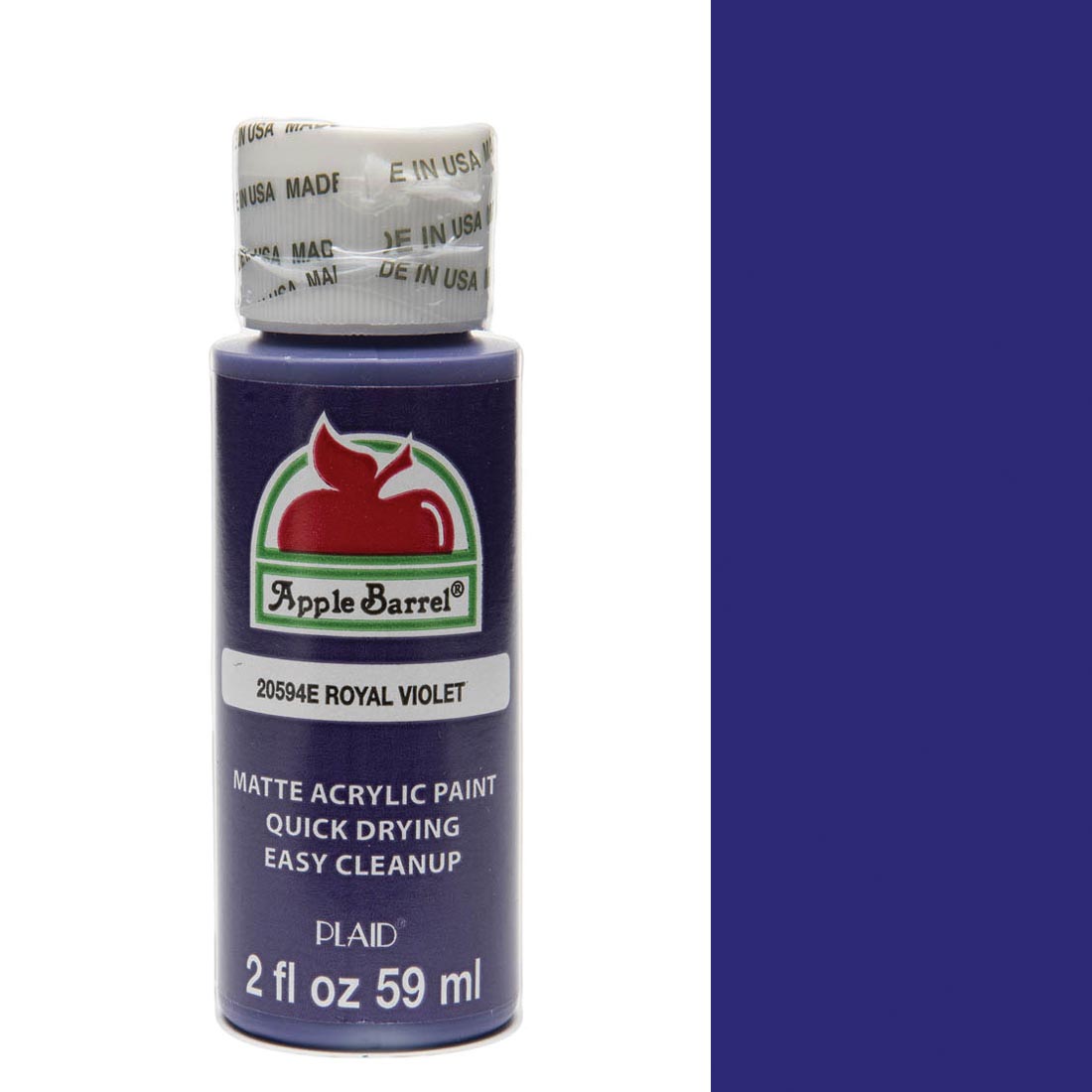 Royal Violet Apple Barrel Acrylic Craft Paint bottle next to its color swatch