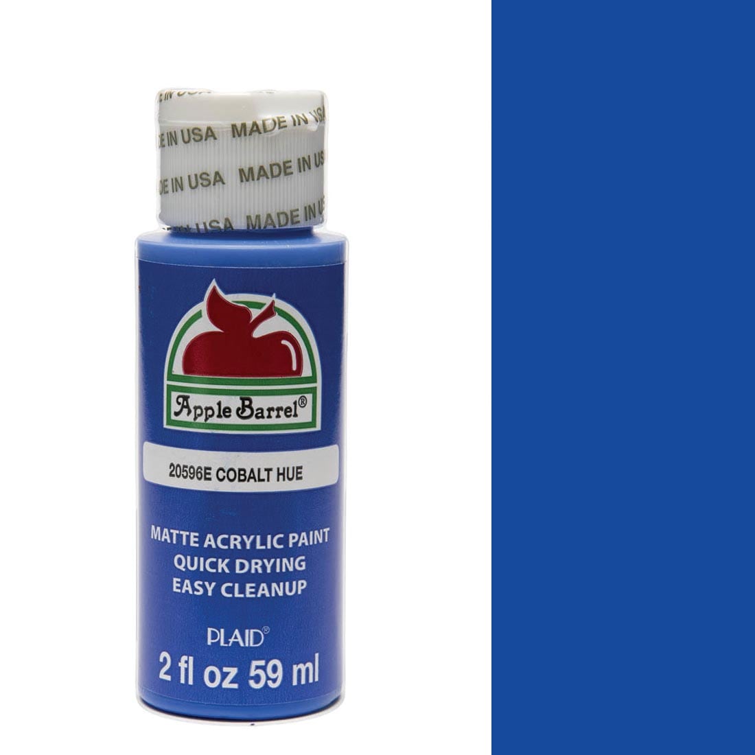 Cobalt Hue Apple Barrel Acrylic Craft Paint bottle next to its color swatch