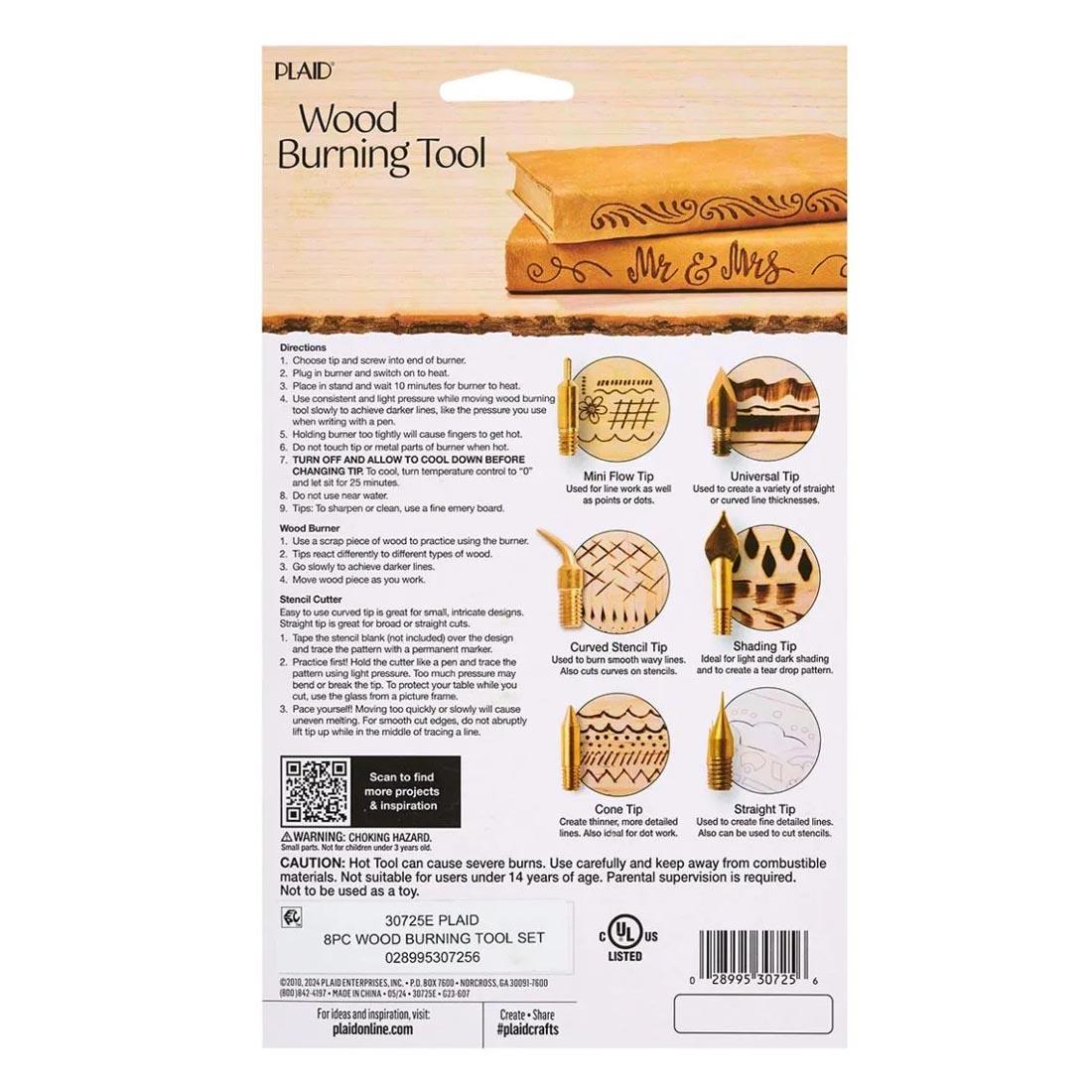 back of package for the Wood Burning Tool by Plaid