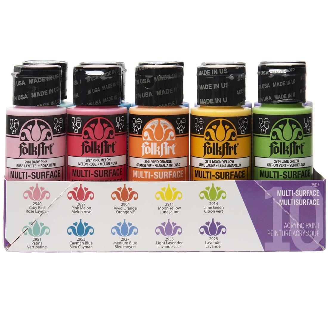 FolkArt Multi-Surface Acrylic 10-Color Bright Set