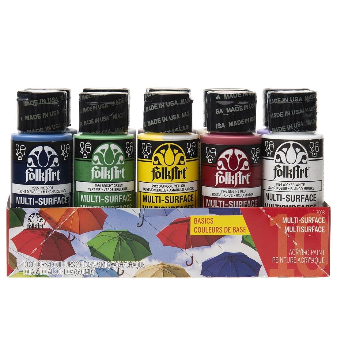 FolkArt Multi-Surface Acrylic 10-Color Basic Set
