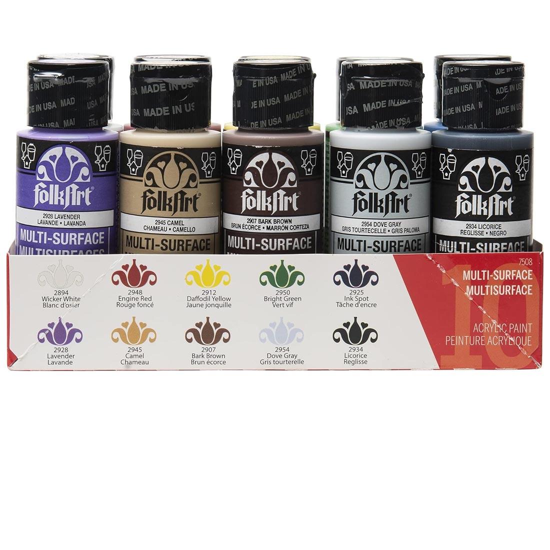 FolkArt Multi-Surface Acrylic 10-Color Basic Set