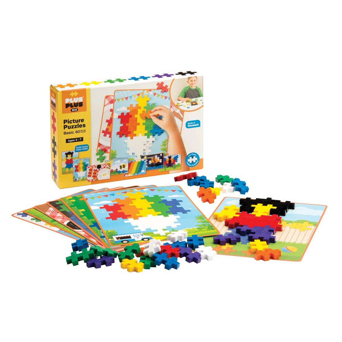 package for Plus-Plus BIG 60-Piece Basic Picture Puzzles with some of the contents laying in front