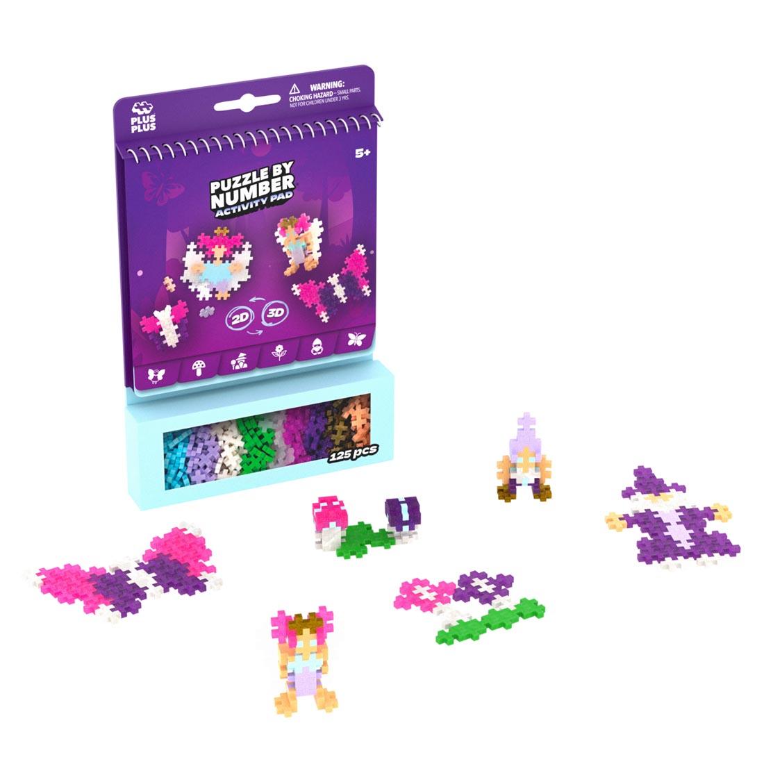 package for Plus-Plus Puzzle By Number Enchanted Forest Activity Pad plus some completed example creations