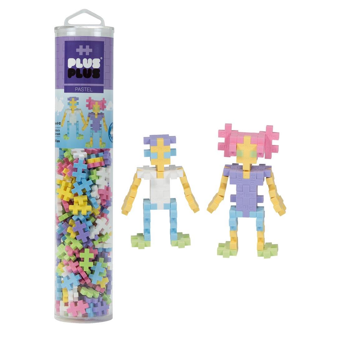 Plus-Plus 240-Piece Pastel Mix Tube beside sample people creations