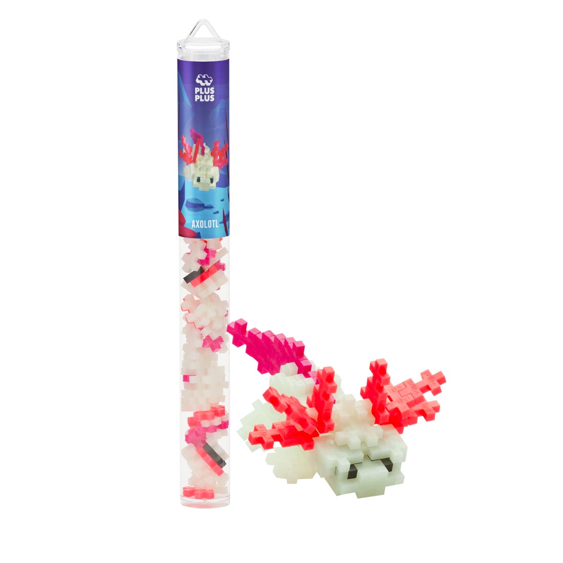 Plus-Plus 70-Piece Axolotl Tube and an example of a built creation