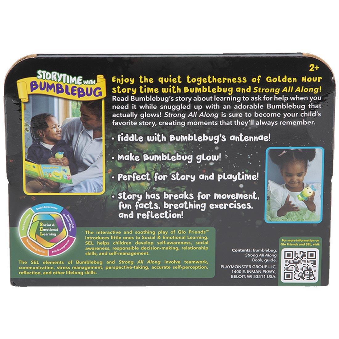 back of package of the Strong All Along book with Bumblebug toy