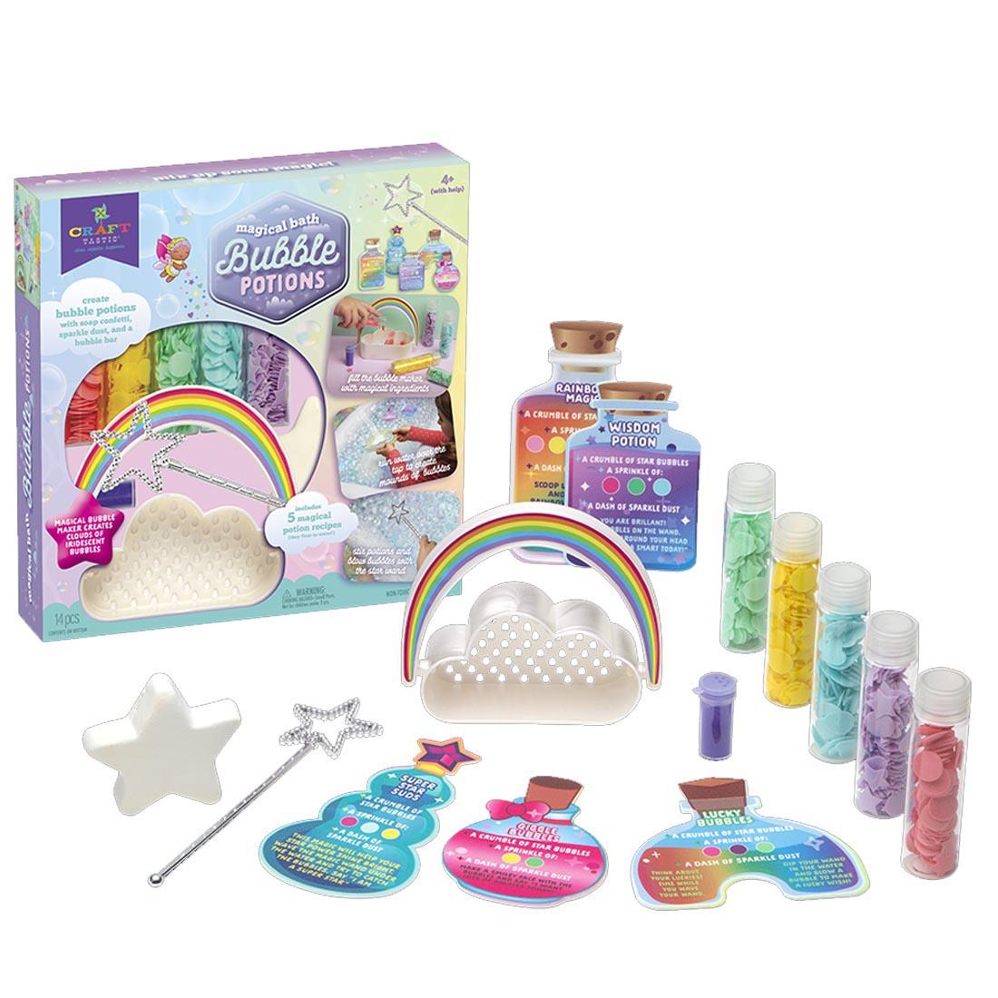 Package and contents of Craft-Tastic Magical Bath Bubble Potions