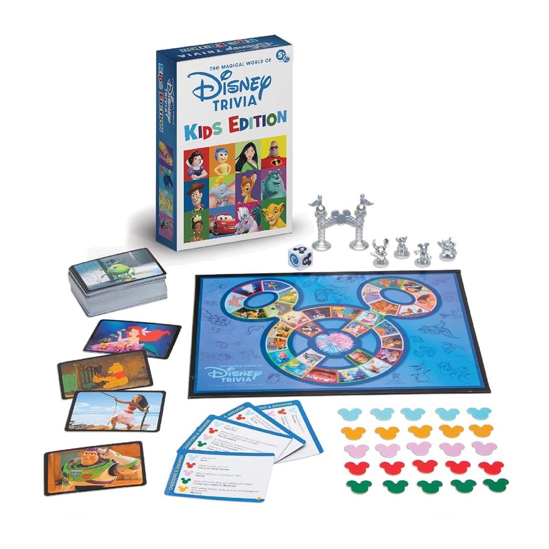 The Magical World Of Disney Trivia Kids Edition Game set up, with box nearby
