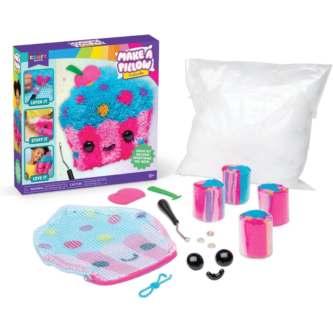 box and components of Make A Cupcake Latch Hook Pillow by Craft-Tastic