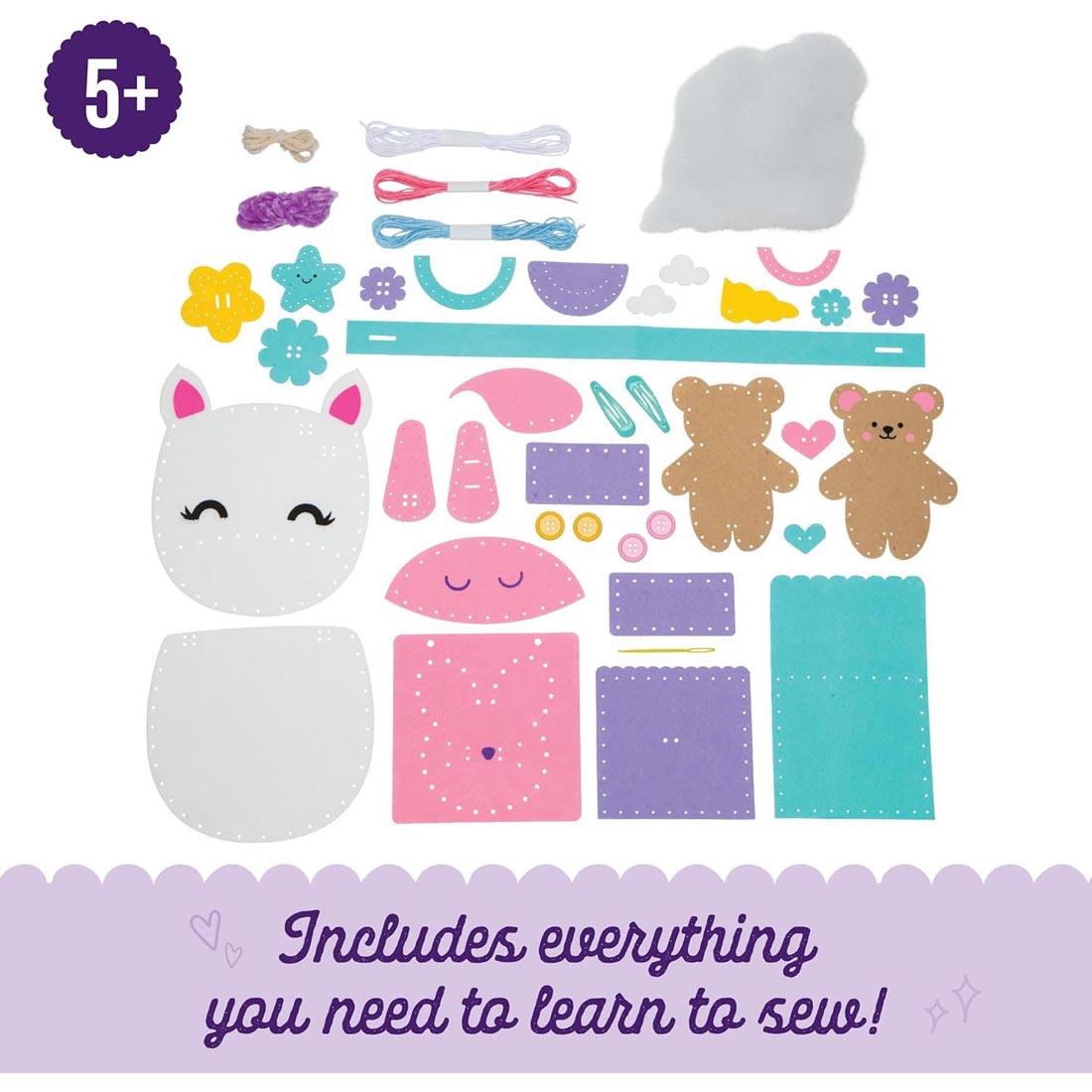 components from Let's Learn Sewing Art Kit plus text Includes everything you need to learn to sew! 5+