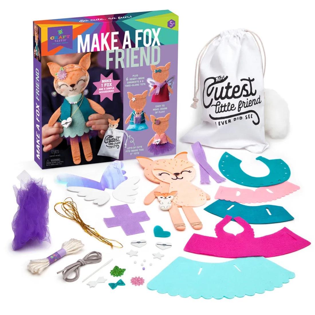 box and contents of the Craft-Tastic Make A Fox Friend Kit