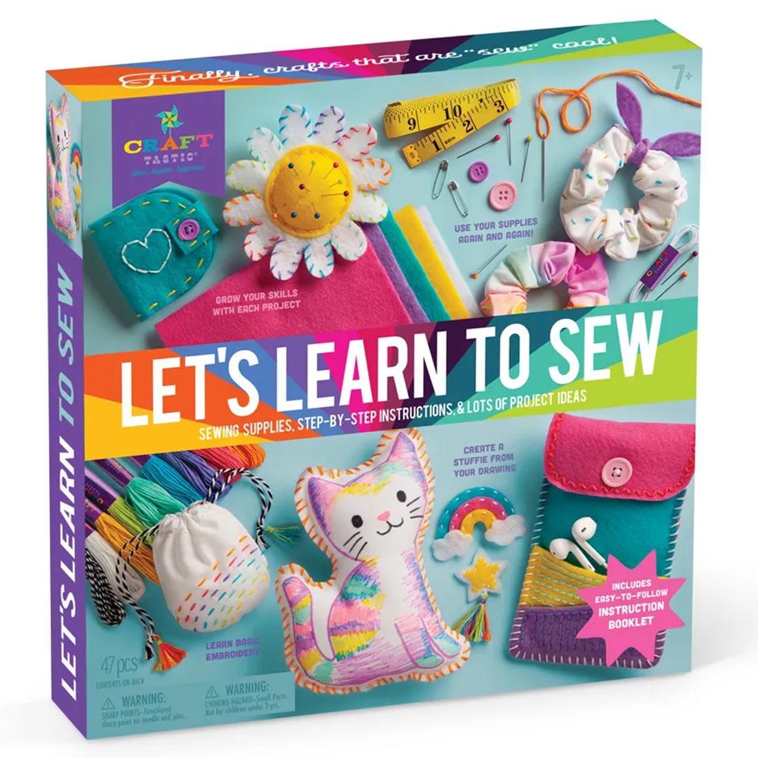 front of package of the Craft-Tastic Let's Learn To Sew Kit