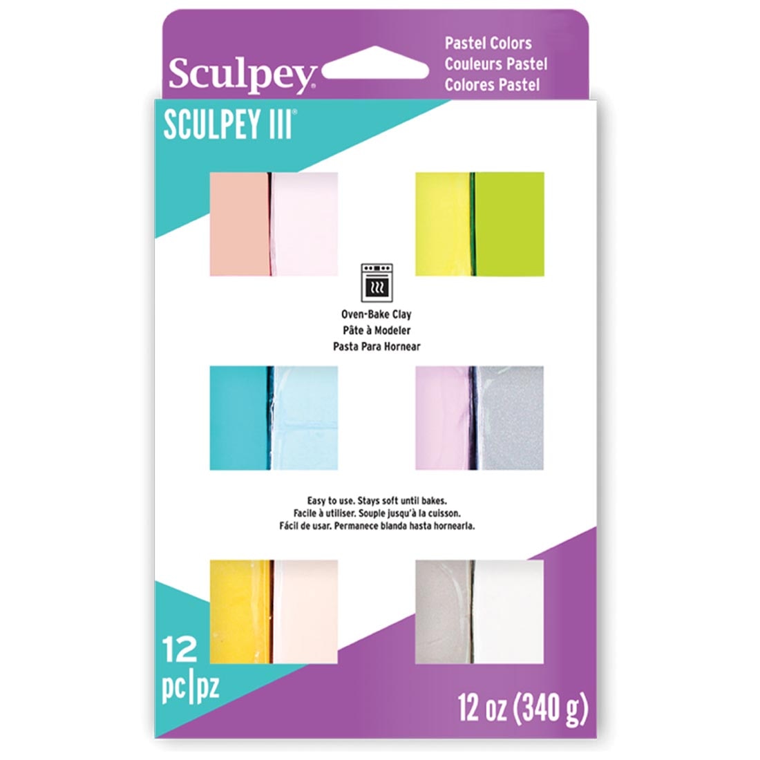 Sculpey III Oven-Bake Clay Pastel Set, shown in packaging