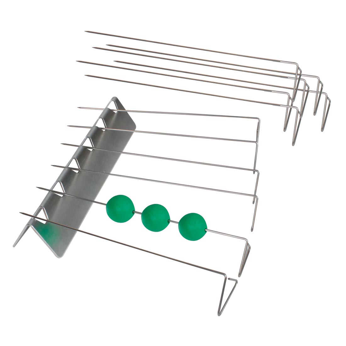 Sculpey Bead Baking Rack shown with three green beads