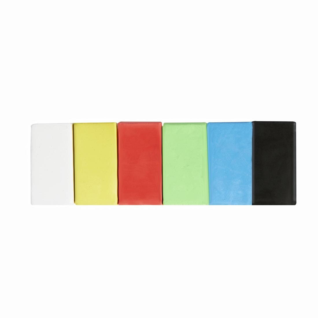 Sculpey Bake Shop Eraser Clay, showing blocks of clay in 6 assorted colors