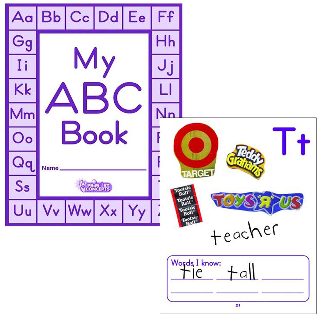 My ABC Book by Primary Concepts with a completed example of the 'T' page