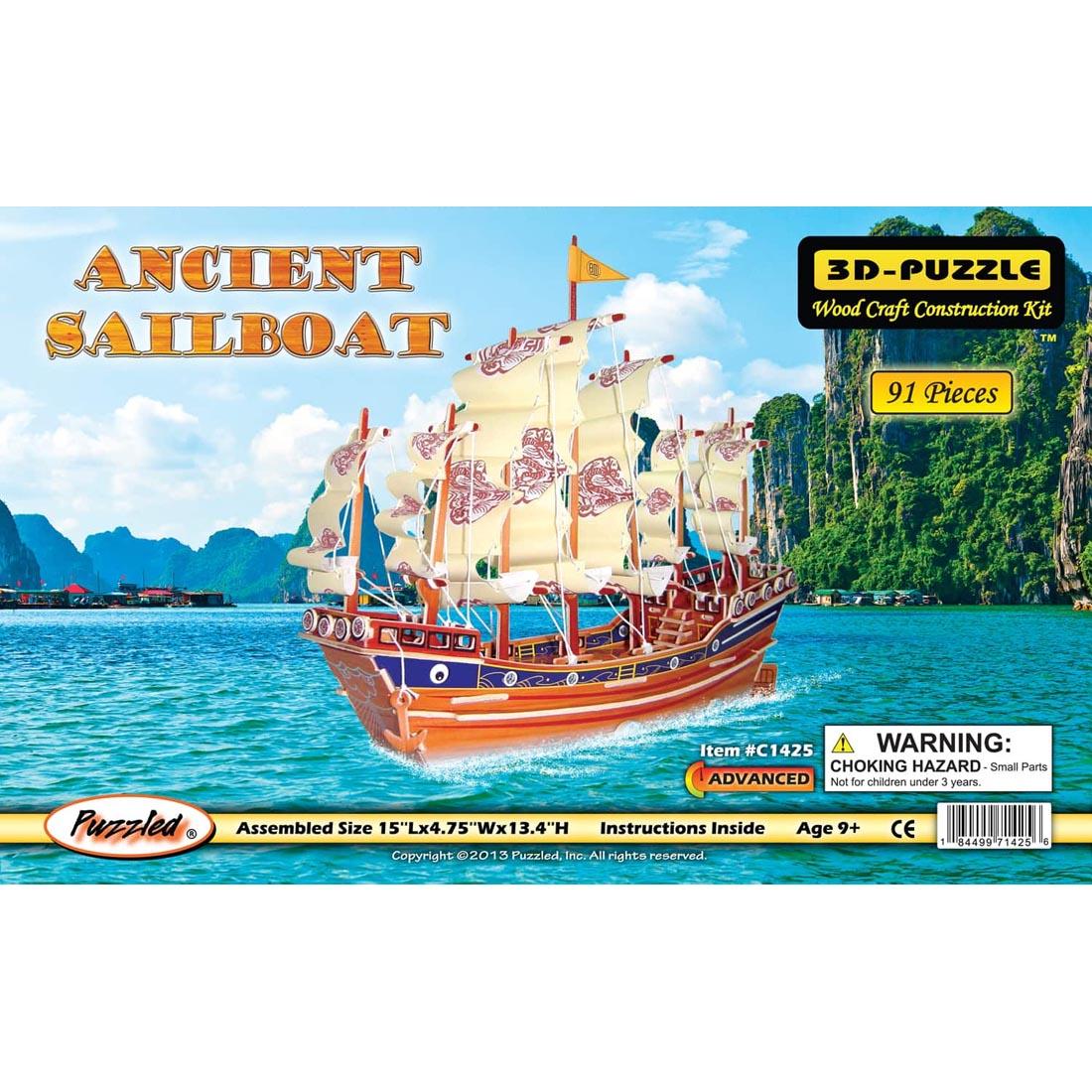 Ancient Sailboat 3D Wooden Puzzle in packaging