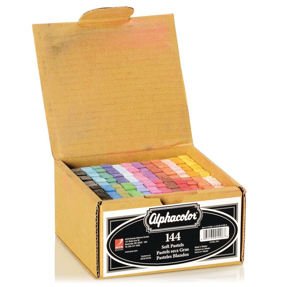 box of Alphacolor Soft Pastels 144-Count Set with lid open