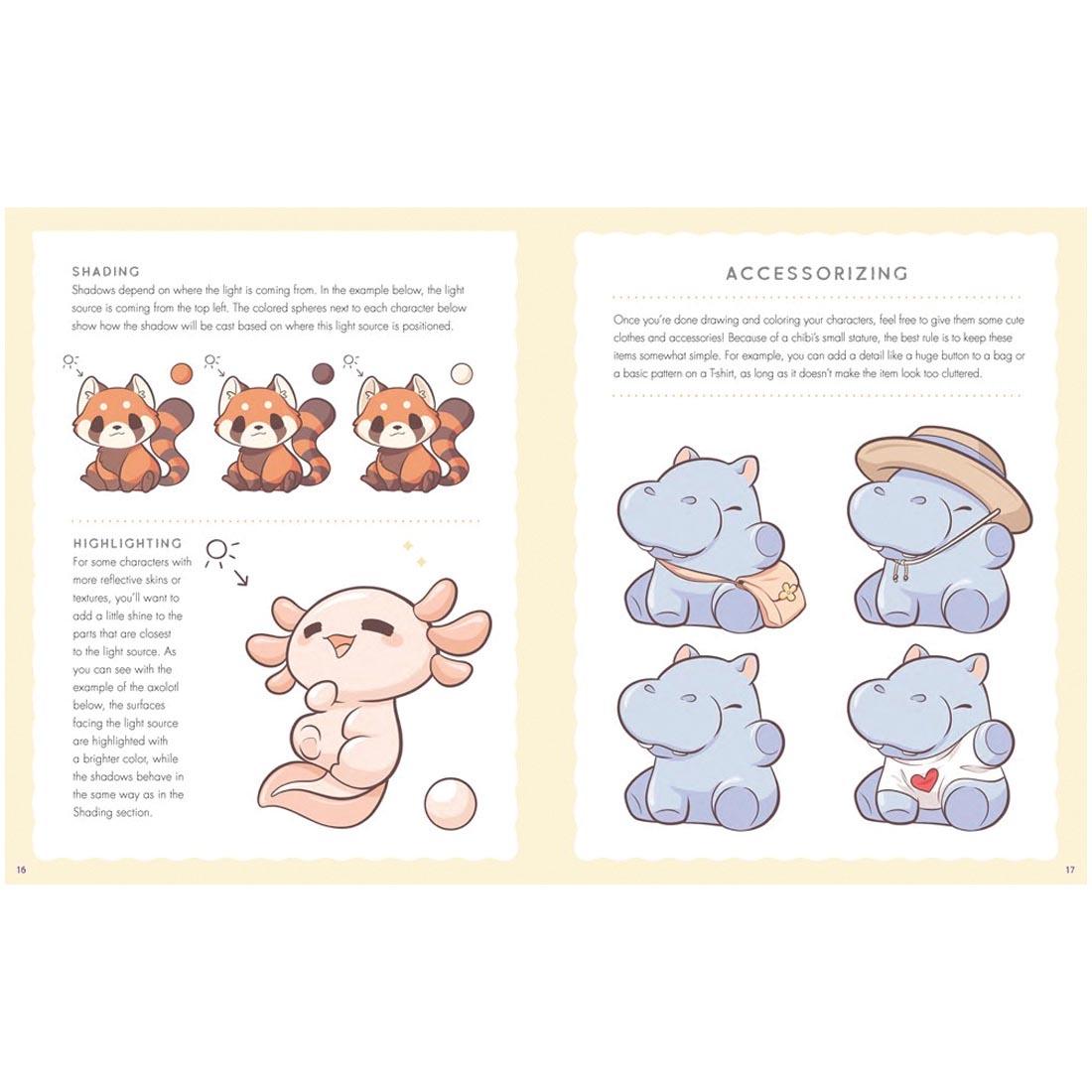 2 pages from the book Cute Chibi Animals: Learn How to Draw 75 Cuddly Creatures