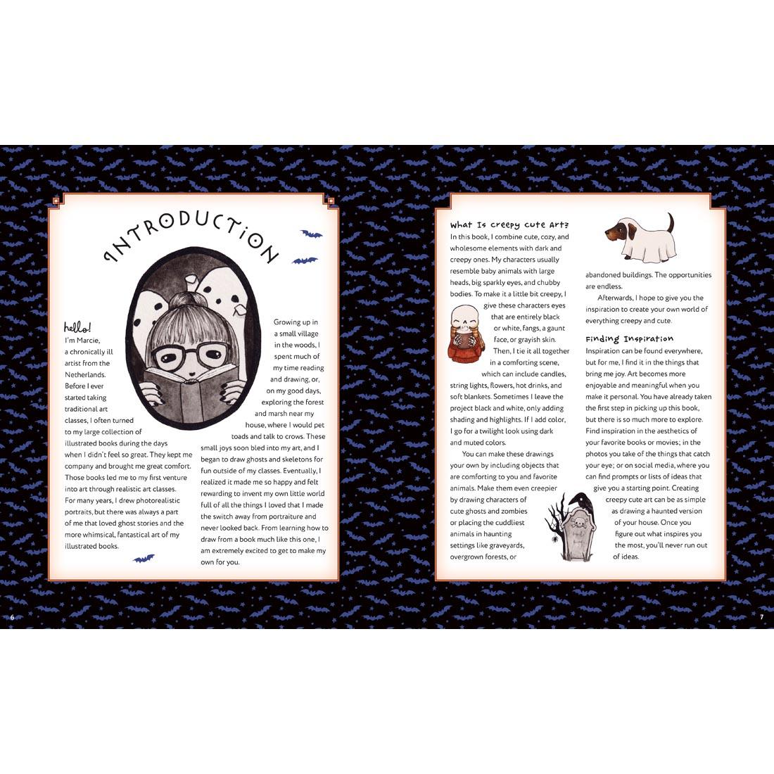 Introduction to Creepy Cute Drawing Class book, pages 6 and 7