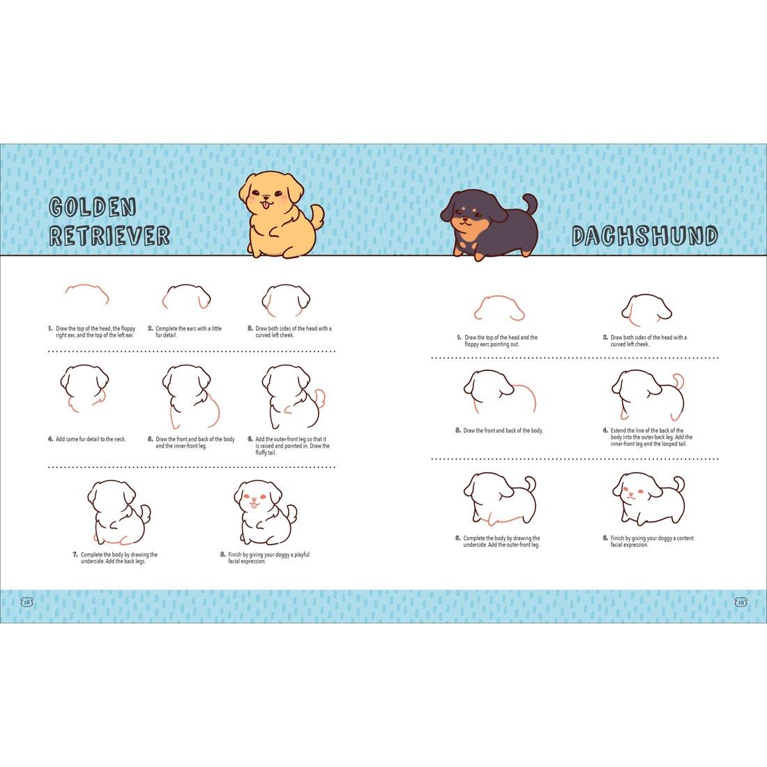 2 pages from the Mini Kawaii Doggies drawing book