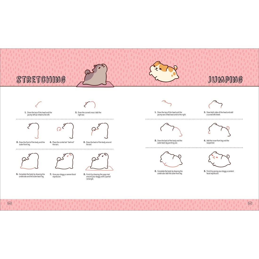 2 pages from the Mini Kawaii Doggies drawing book