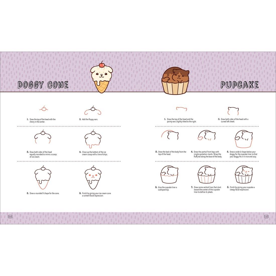 2 pages from the Mini Kawaii Doggies drawing book