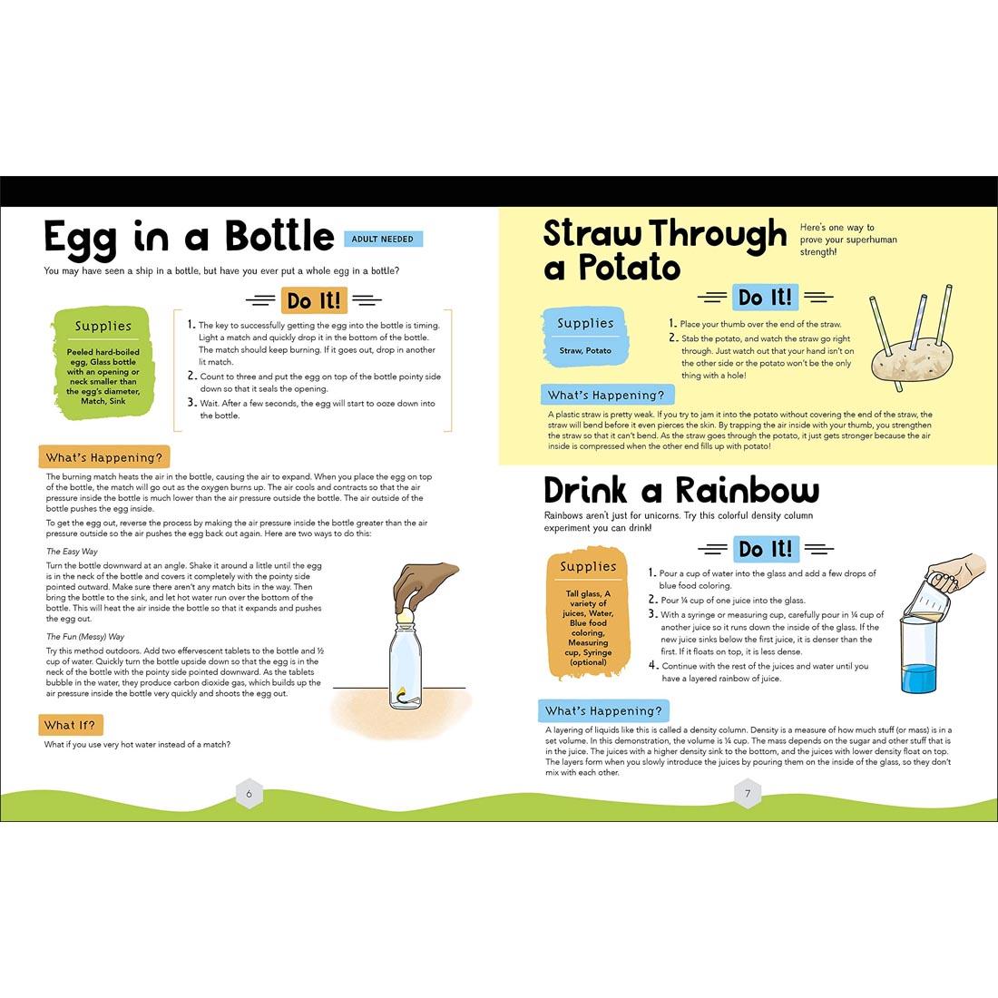 sample pages from Super Science Experiments: At Home, showing 3 experiments