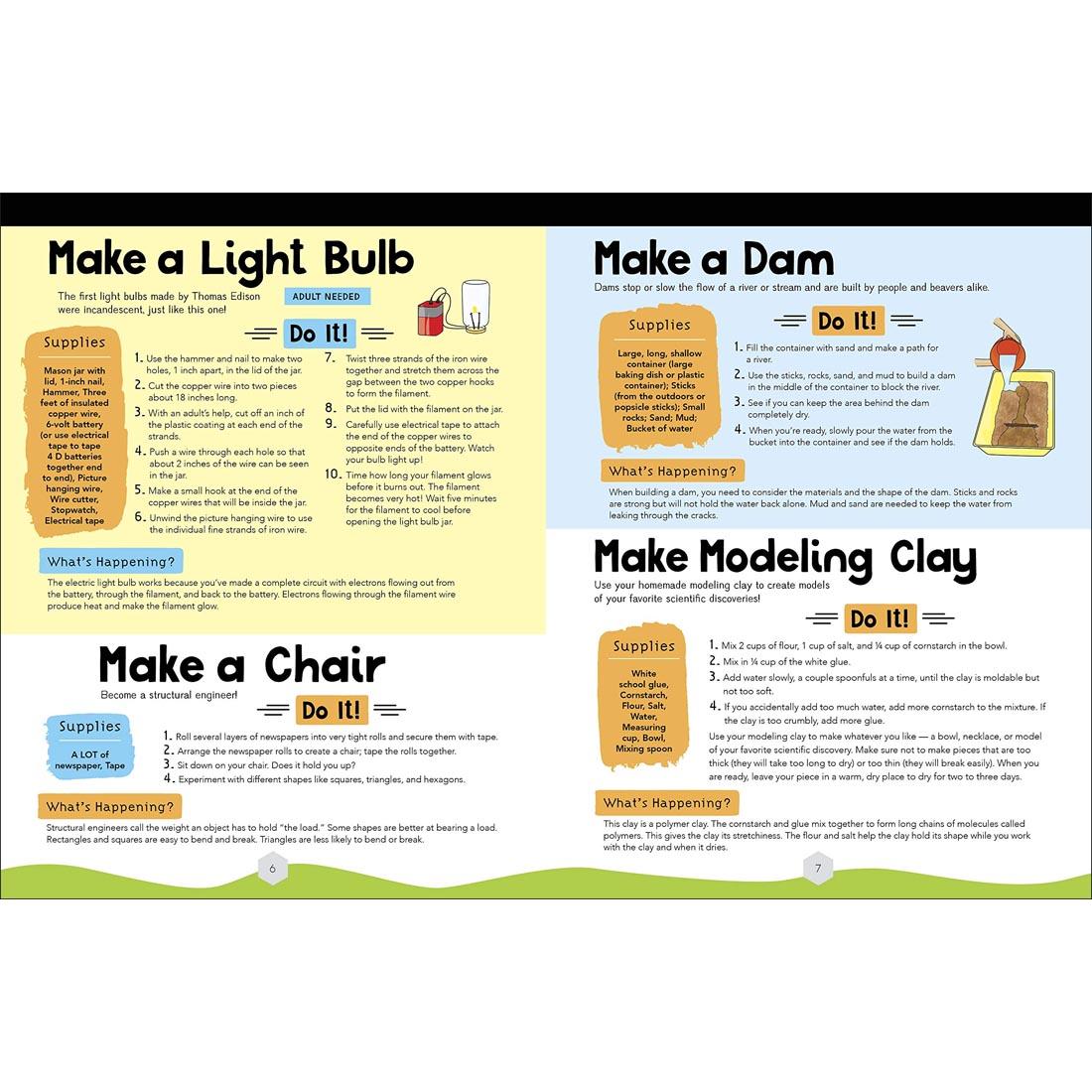 sample pages from Super Science Experiments: Build It, showing 4 experiments