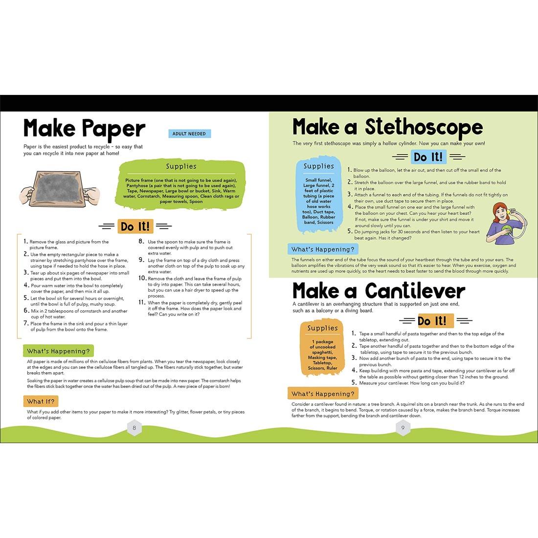 sample pages from Super Science Experiments: Build It, showing 3 experiments