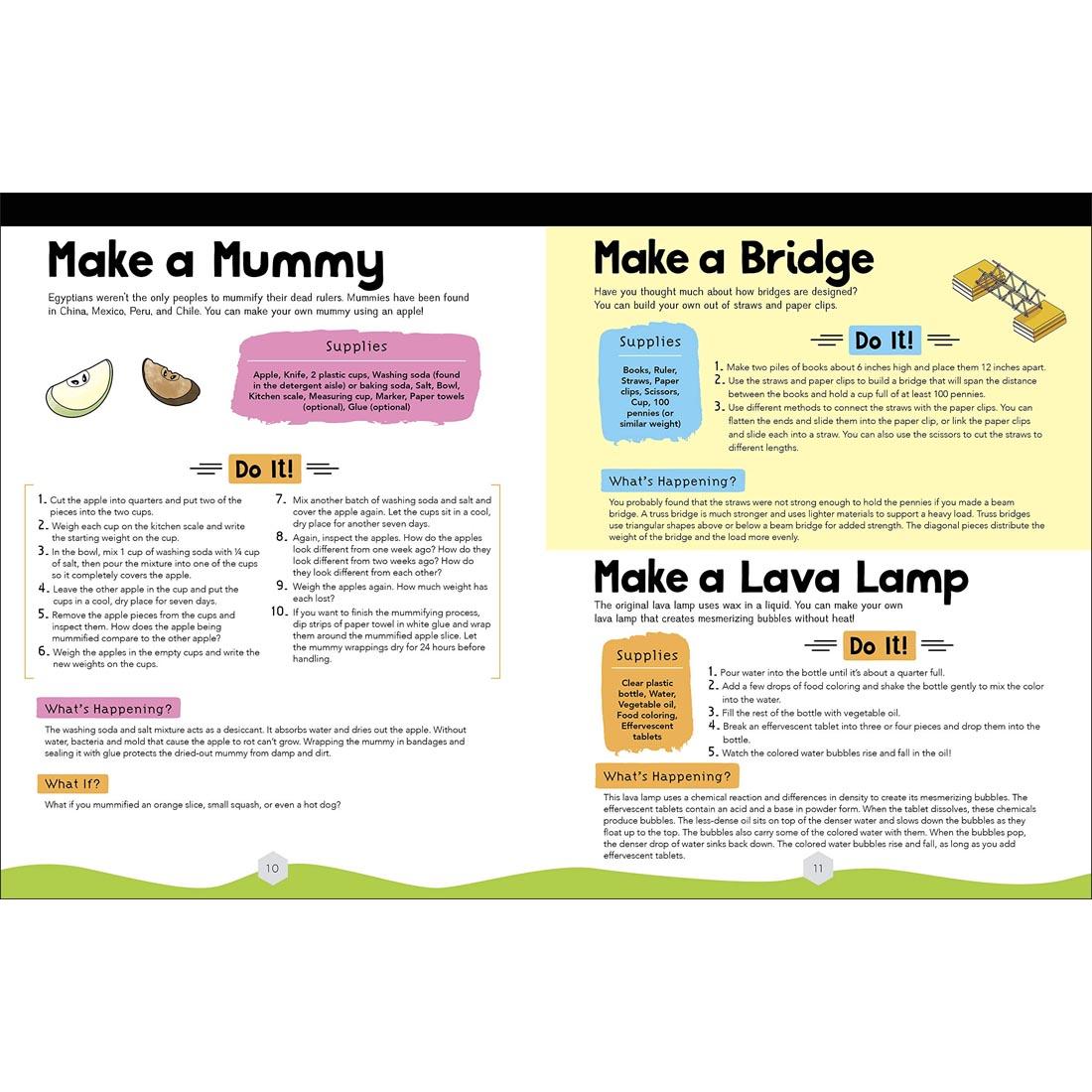 sample pages from Super Science Experiments: Build It, showing 3 experiments