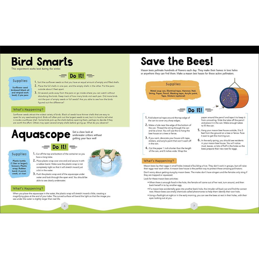 sample pages from Super Science Experiments: Outdoor Fun, showing 3 experiments