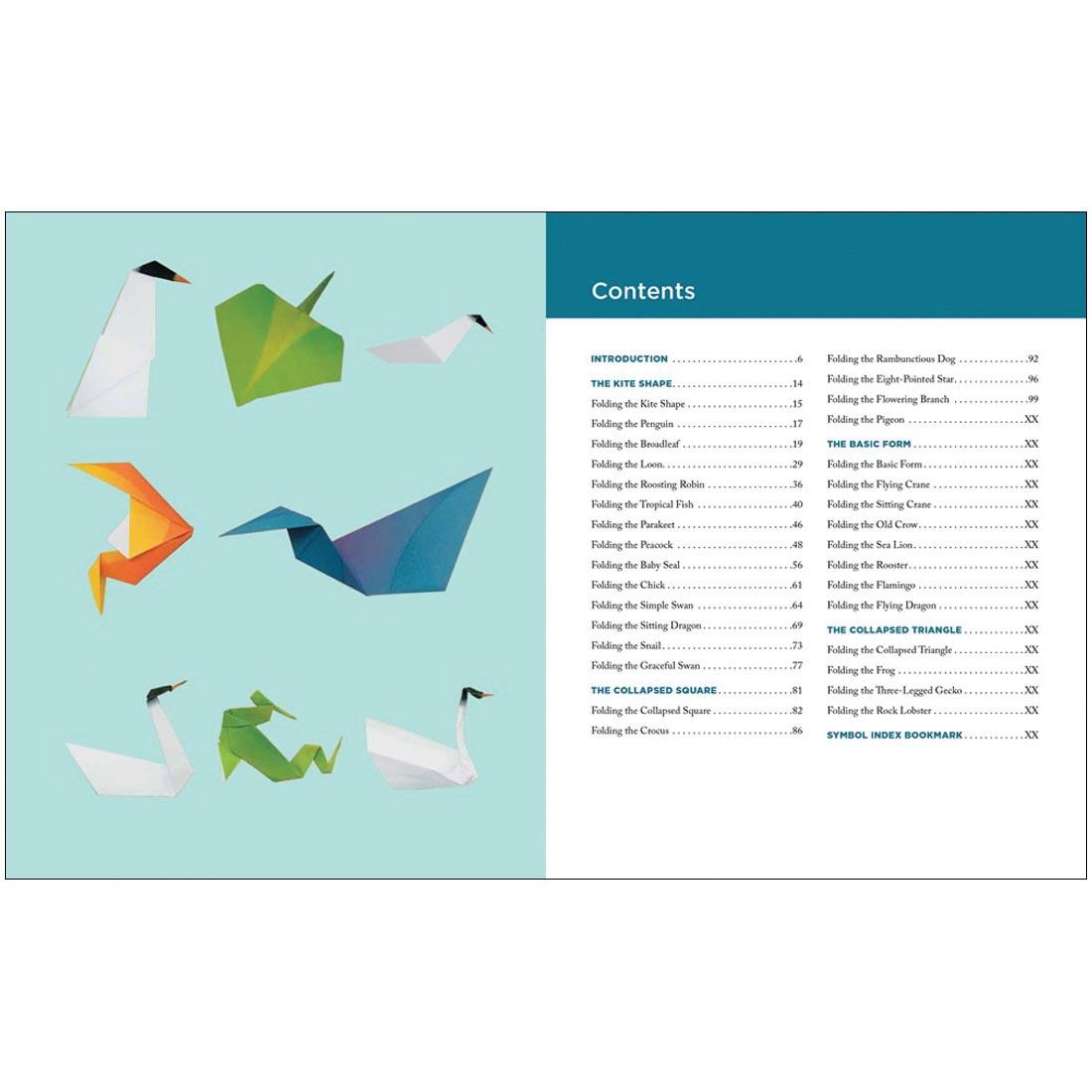 Table of contents for Super Easy Origami for Beginners