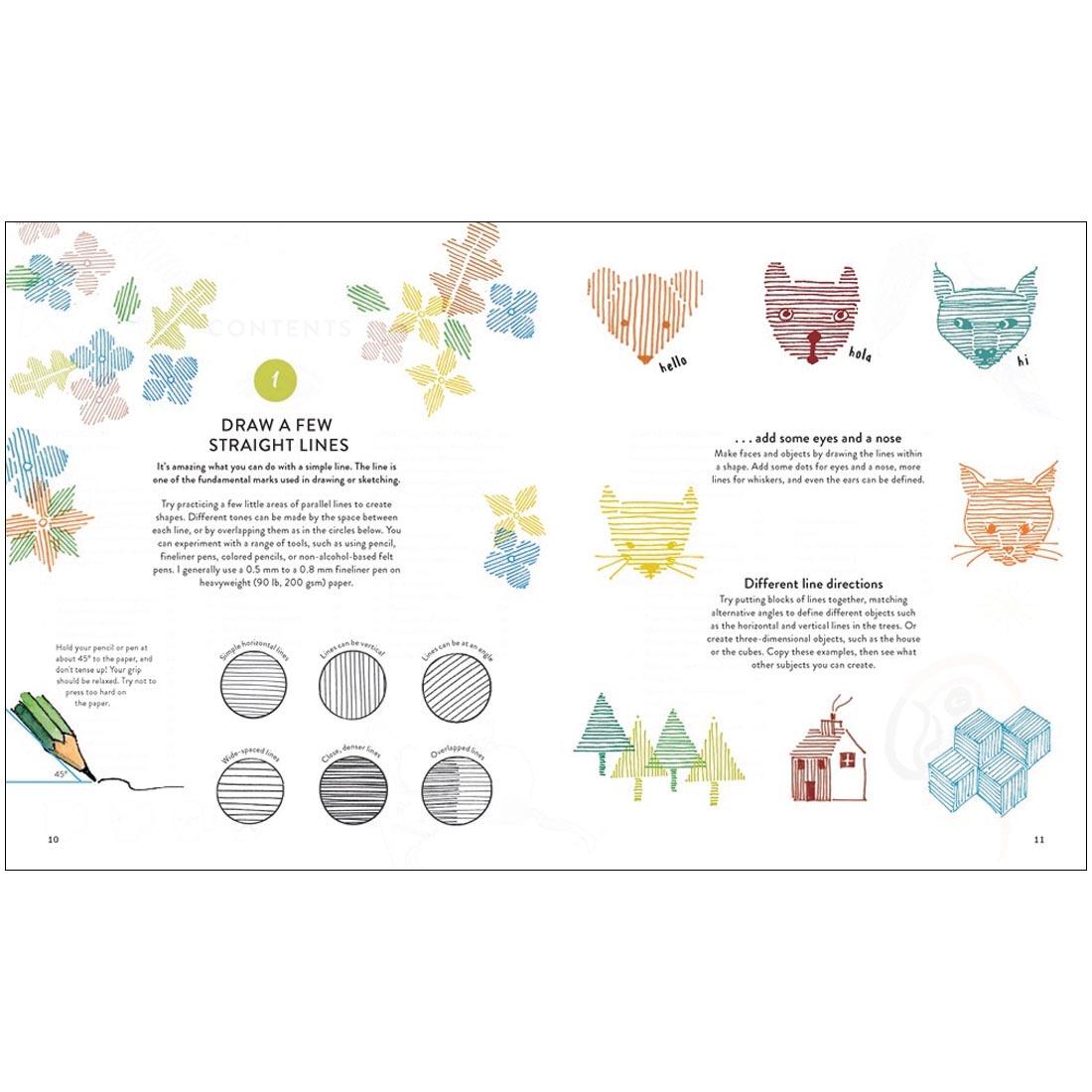 2 pages from the book Start Here: Draw - 50 Ways To Be An Artist Without Trying