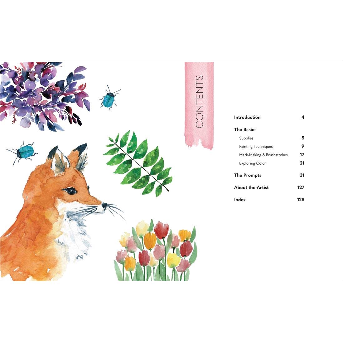 table of contents from the Pocket Prompts Watercolor Book