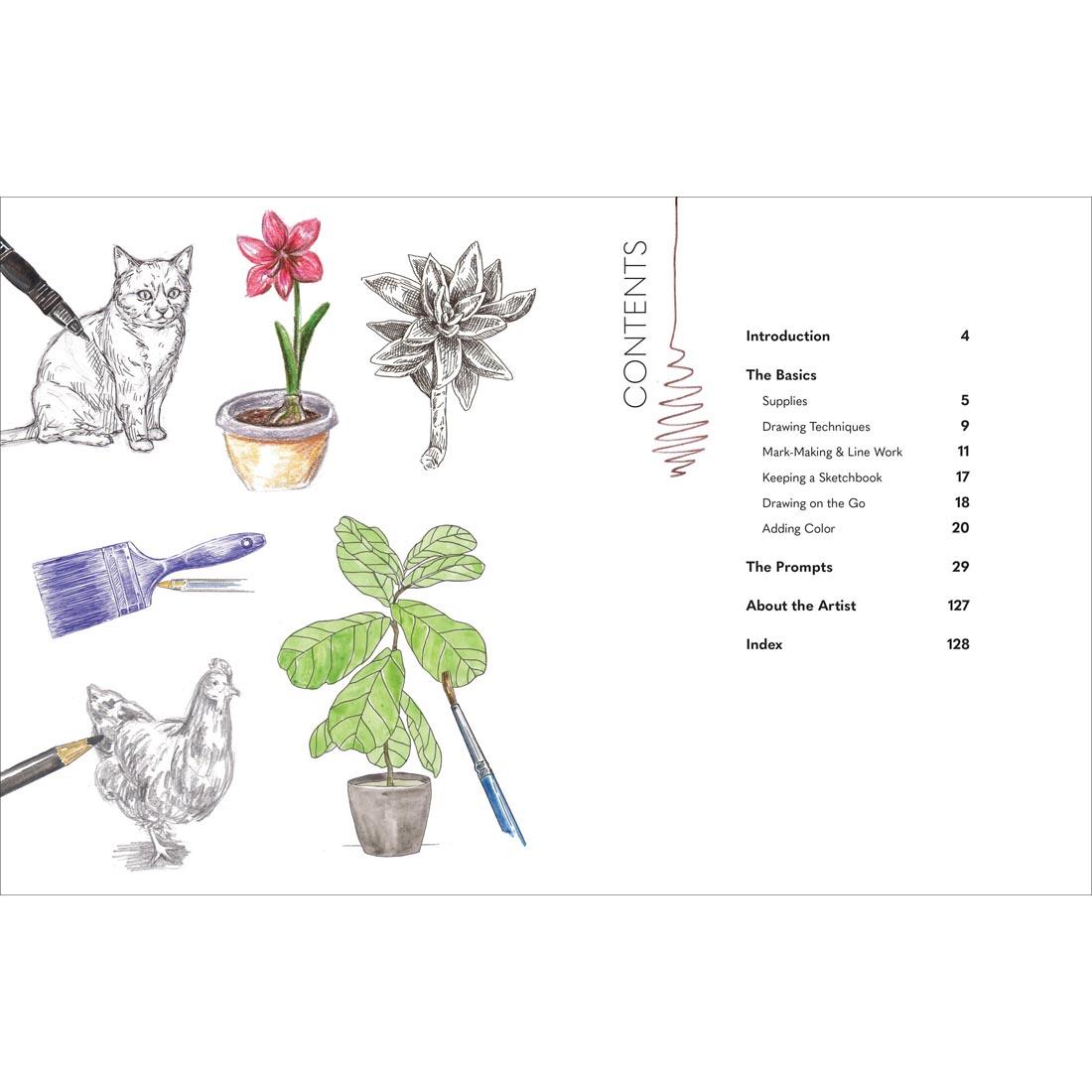 table of contents from the Pocket Prompts Drawing Book
