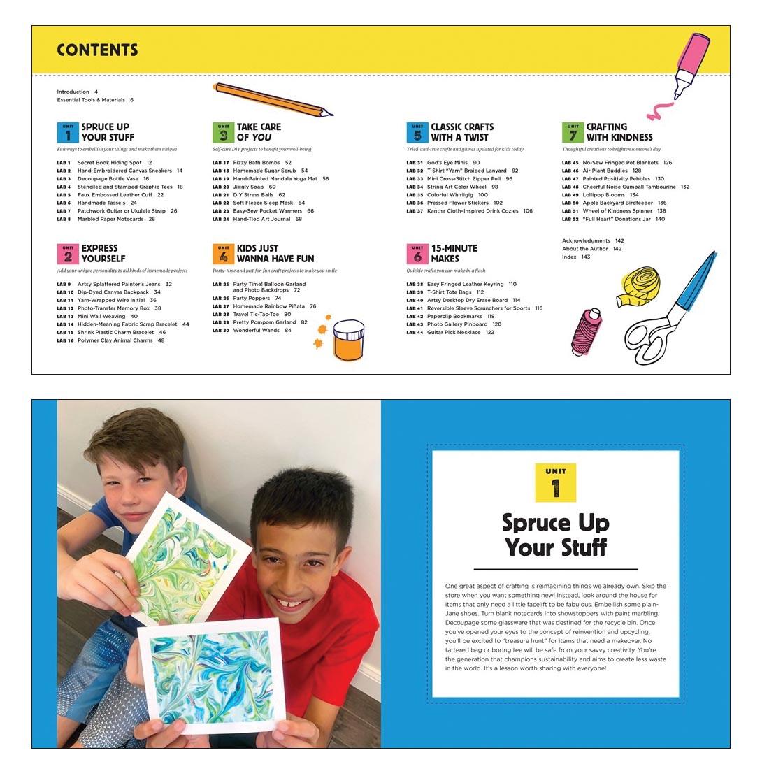 table of contents from Craft Lab for Kids book