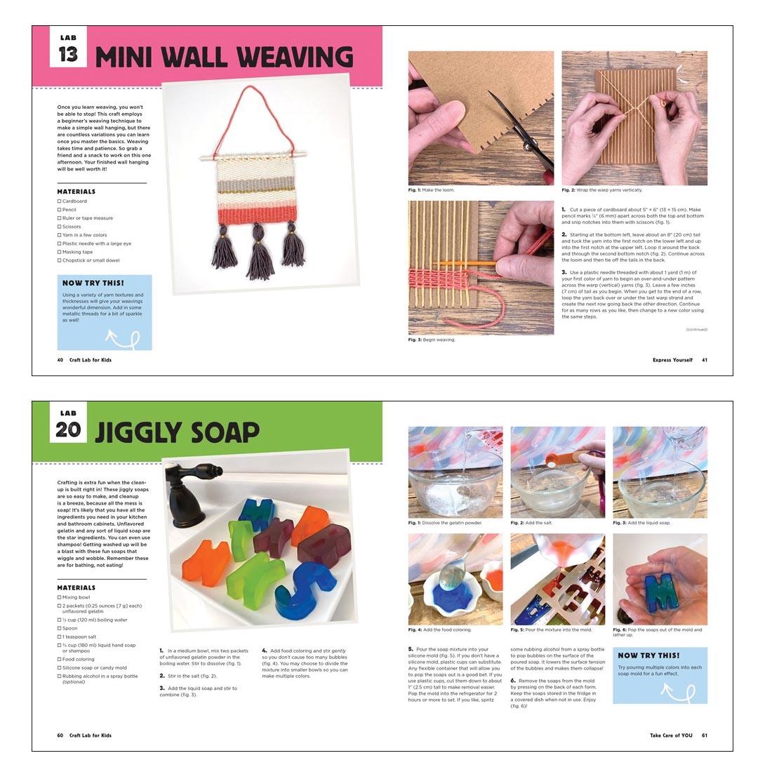 sample pages from Craft Lab for Kids, showing the beginning of instructions for 2 projects