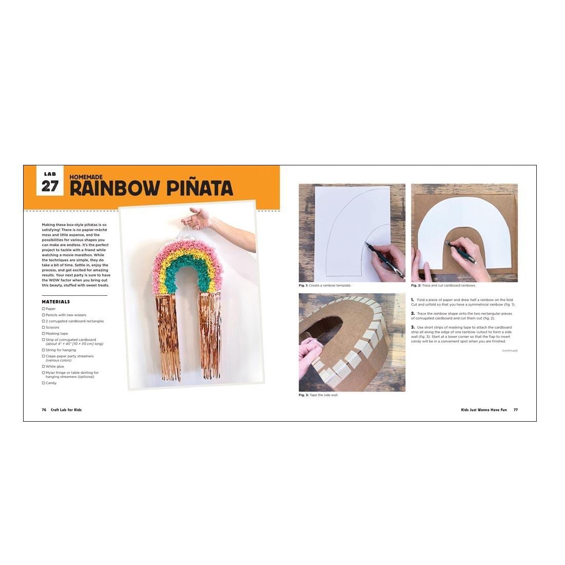 sample pages from Craft Lab for Kids, showing the beginning of instructions for a rainbow pinata