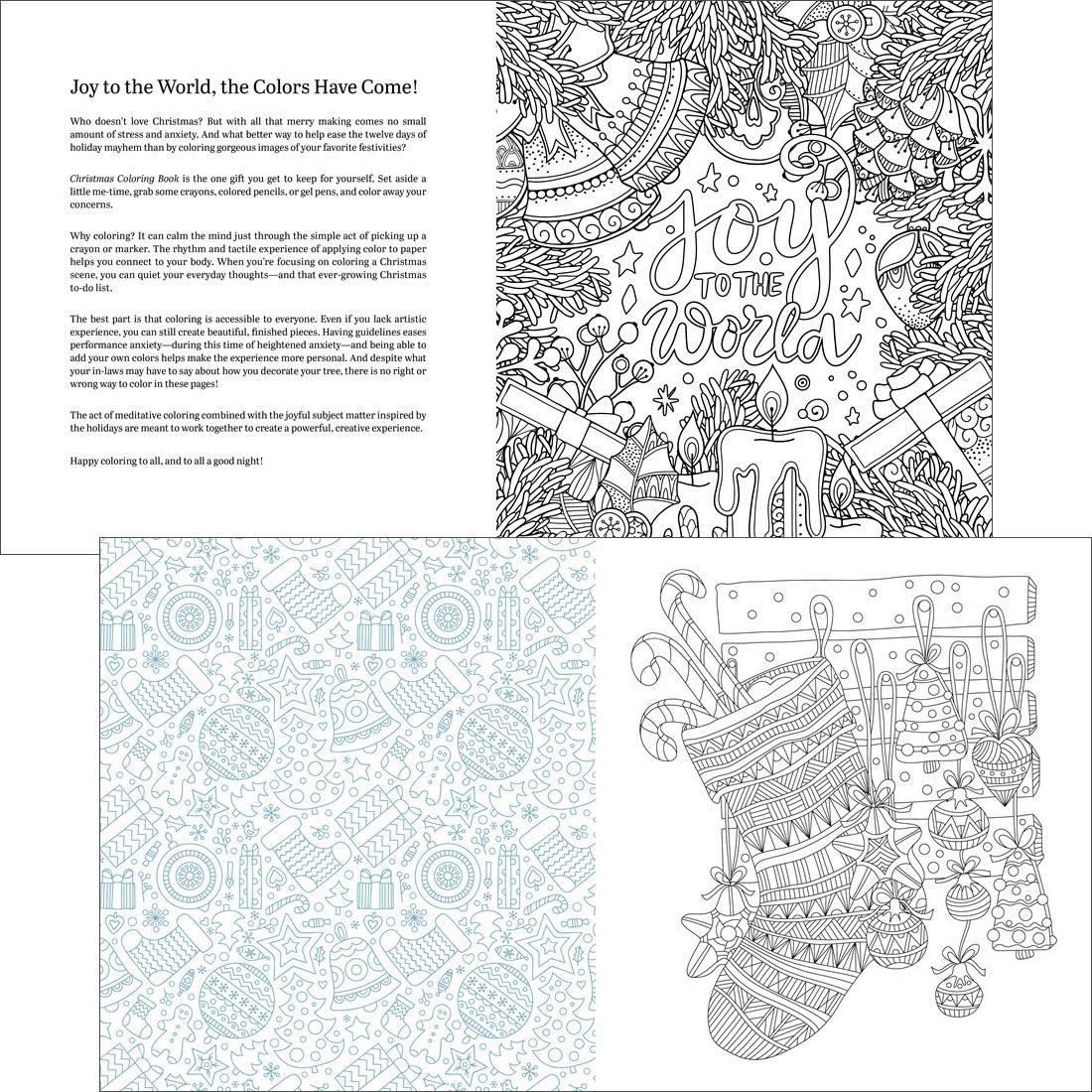 two sample spreads from inside the Christmas Coloring Book: Celebrate And Color Your Way Through The Holidays!