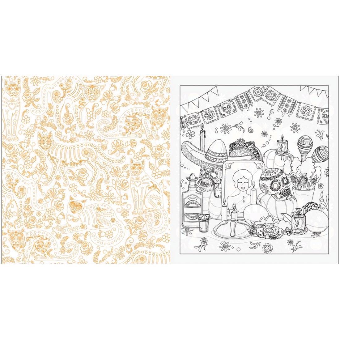 pages from the Day of the Dead Coloring Book