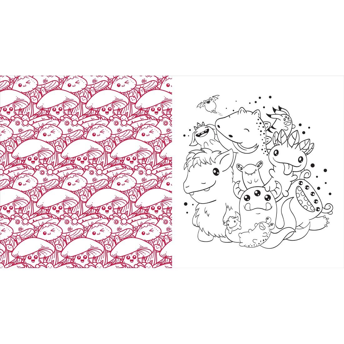 2 pages from the Kawaii Cuties Coloring Book