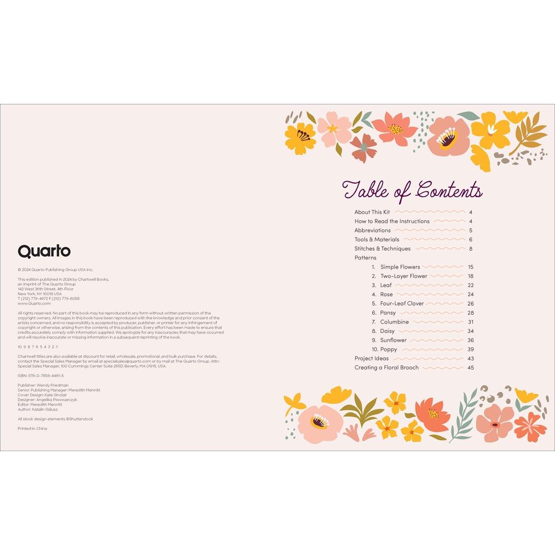 table of contents from the book included in the Crochet Botanicals Kit