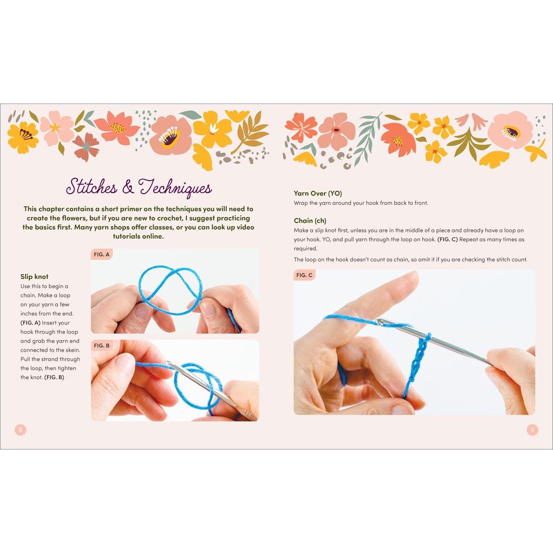 2 pages from the book included in the Crochet Botanicals Kit