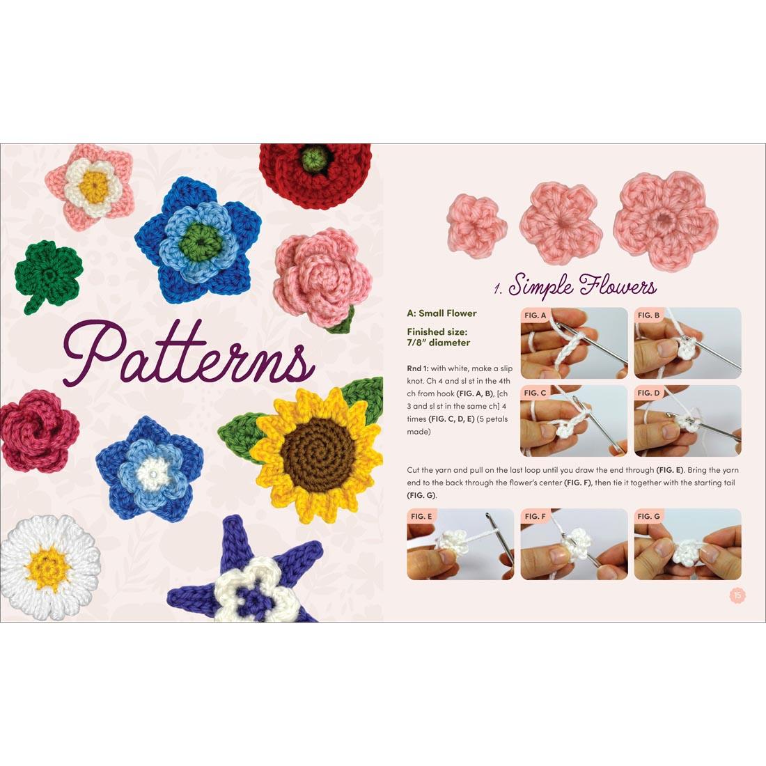 2 pages from the book included in the Crochet Botanicals Kit