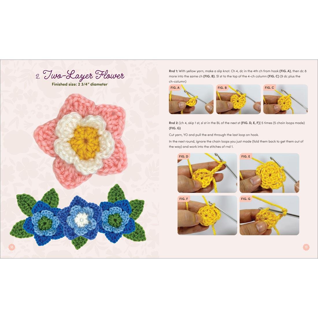 2 pages from the book included in the Crochet Botanicals Kit